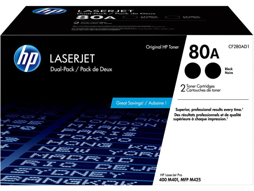 HP 80A Black Dual LaserJet Toner Cartridge CF280AD1